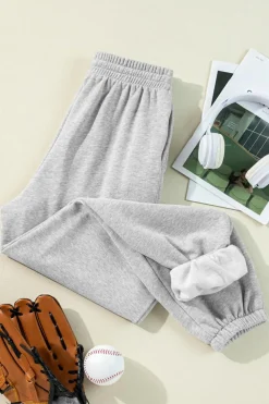 Outlet Dear-Lover Solid Color Fleece Lined Drawstring Waist Joggers Light Grey