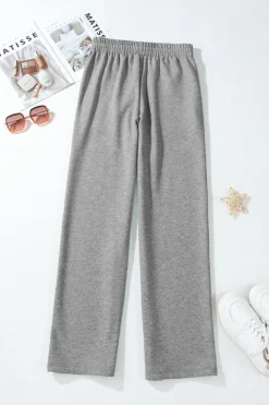 Clearance Dear-Lover Solid Color Fleece Lined Drawstring Waist Casual Pants Light Grey