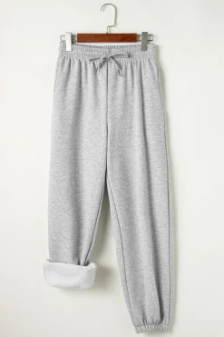 Outlet Dear-Lover Solid Color Fleece Lined Drawstring Waist Joggers Light Grey