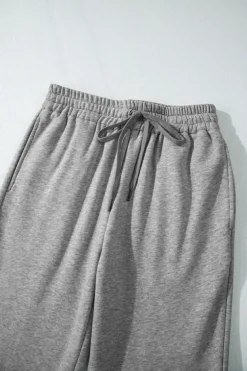 Clearance Dear-Lover Solid Color Fleece Lined Drawstring Waist Casual Pants Light Grey