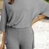Sale Dear-Lover Solid Color Loose Tunic Top and Slim Shorts Set Light Grey