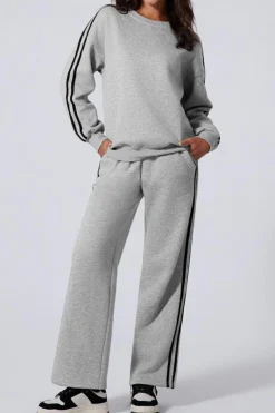 Outlet Dear-Lover Solid Color Side Striped Sweatshirt Active Set Light Grey