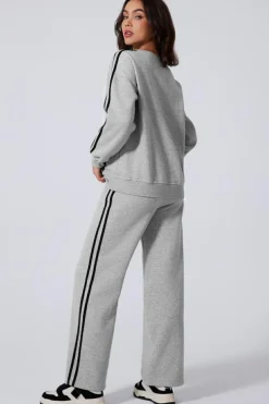 Outlet Dear-Lover Solid Color Side Striped Sweatshirt Active Set Light Grey