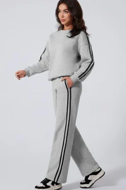 Outlet Dear-Lover Solid Color Side Striped Sweatshirt Active Set Light Grey