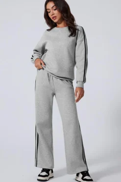 Outlet Dear-Lover Solid Color Side Striped Sweatshirt Active Set Light Grey