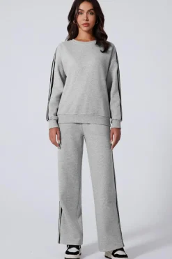Outlet Dear-Lover Solid Color Side Striped Sweatshirt Active Set Light Grey