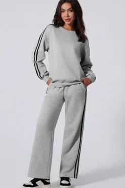 Outlet Dear-Lover Solid Color Side Striped Sweatshirt Active Set Light Grey