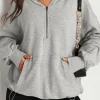 Clearance Dear-Lover Solid Kangaroo Pocket Half Zipper Oversized Hoodie Light Grey