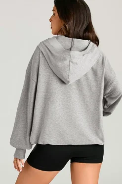 Clearance Dear-Lover Solid Kangaroo Pocket Half Zipper Oversized Hoodie Light Grey