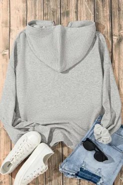 Clearance Dear-Lover Solid Kangaroo Pocket Half Zipper Oversized Hoodie Light Grey