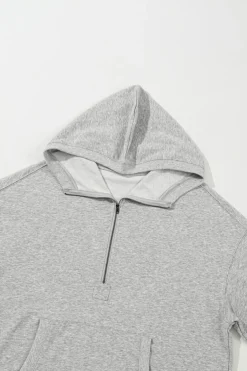 Clearance Dear-Lover Solid Kangaroo Pocket Half Zipper Oversized Hoodie Light Grey