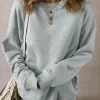 Best Dear-Lover Solid Loose Crew Neck Fleece Sweatshirt Light Grey