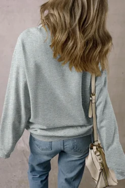 Best Dear-Lover Solid Loose Crew Neck Fleece Sweatshirt Light Grey