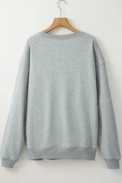 Best Dear-Lover Solid Loose Crew Neck Fleece Sweatshirt Light Grey