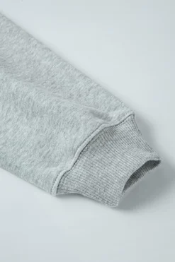 Best Dear-Lover Solid Loose Crew Neck Fleece Sweatshirt Light Grey