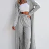 Sale Dear-Lover Split Long Cardigan and Skinny Pants Lounge Set Light Grey