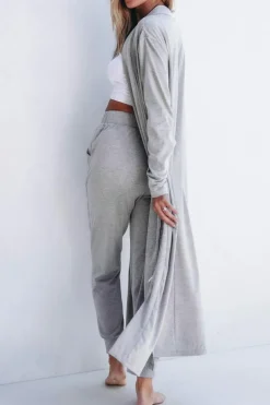 Sale Dear-Lover Split Long Cardigan and Skinny Pants Lounge Set Light Grey