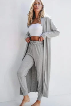 Sale Dear-Lover Split Long Cardigan and Skinny Pants Lounge Set Light Grey