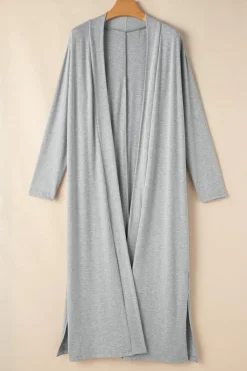 Sale Dear-Lover Split Long Cardigan and Skinny Pants Lounge Set Light Grey