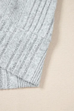 Fashion Dear-Lover Textured Crossover Backless Knit Long Sleeve Top Light Grey