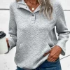 Discount Dear-Lover Textured Knit Buttoned Kangaroo Pocket Sweatshirt Light Grey