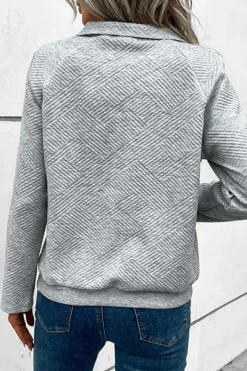 Discount Dear-Lover Textured Knit Buttoned Kangaroo Pocket Sweatshirt Light Grey