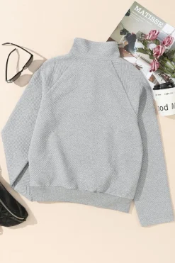 Discount Dear-Lover Textured Knit Buttoned Kangaroo Pocket Sweatshirt Light Grey