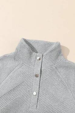 Discount Dear-Lover Textured Knit Buttoned Kangaroo Pocket Sweatshirt Light Grey
