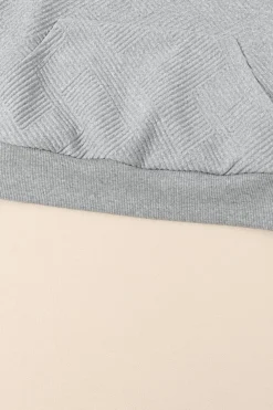 Discount Dear-Lover Textured Knit Buttoned Kangaroo Pocket Sweatshirt Light Grey