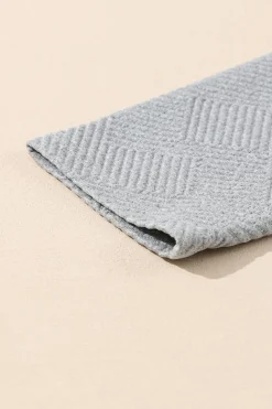 Discount Dear-Lover Textured Knit Buttoned Kangaroo Pocket Sweatshirt Light Grey