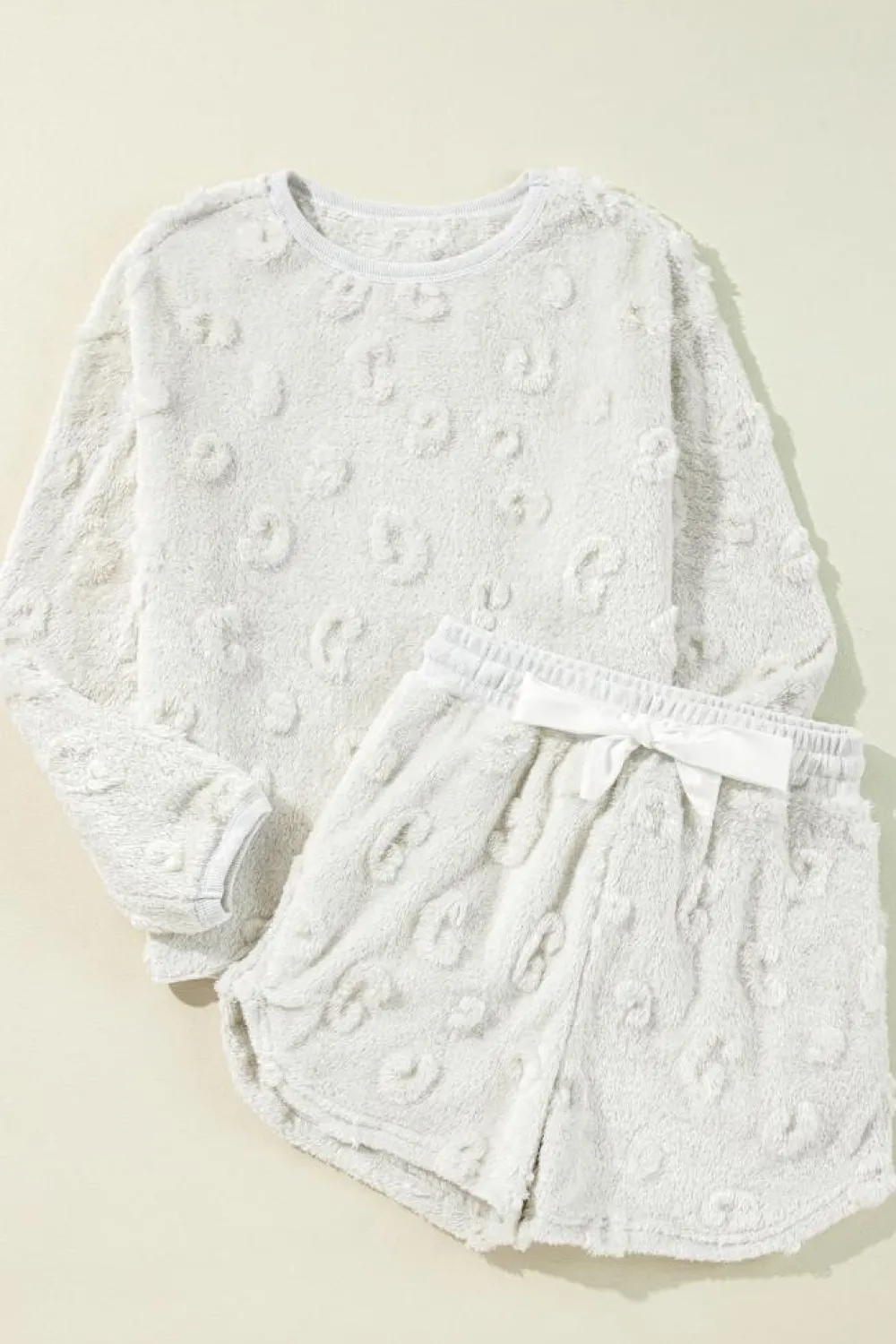 Best Dear-Lover Textured Leopard Fleece Loose Two Piece Lounge Set Light Grey