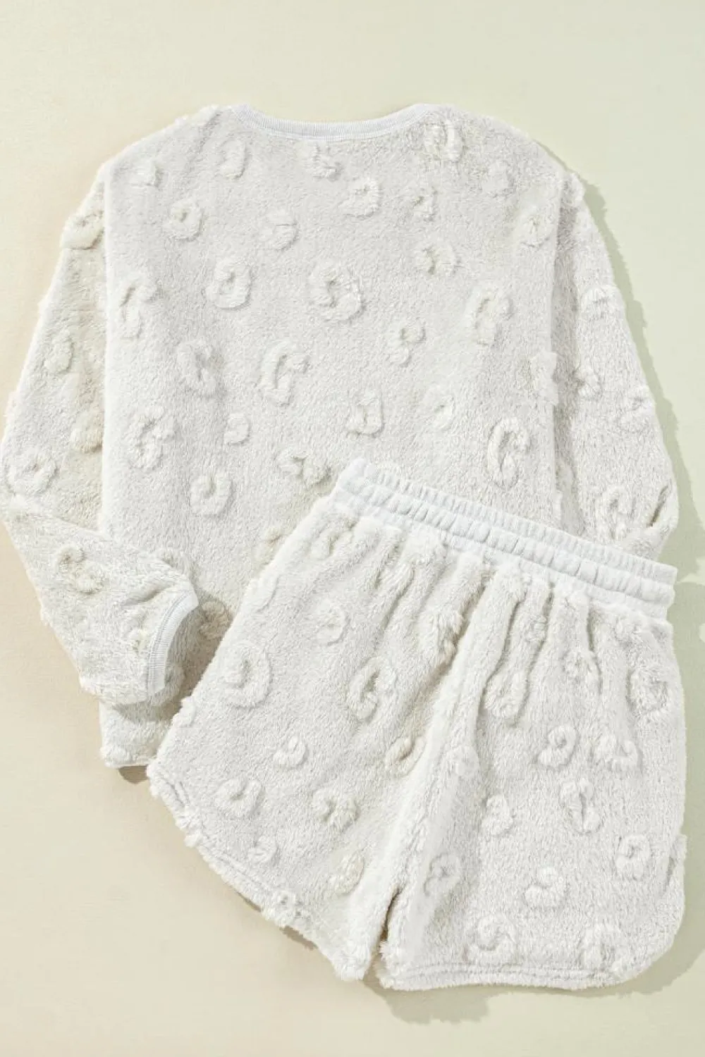 Best Dear-Lover Textured Leopard Fleece Loose Two Piece Lounge Set Light Grey