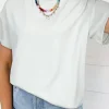 Clearance Dear-Lover Textured Loose T Shirt Light Grey