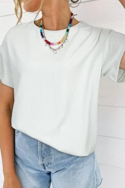 Clearance Dear-Lover Textured Loose T Shirt Light Grey