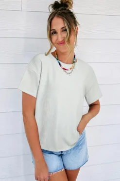 Clearance Dear-Lover Textured Loose T Shirt Light Grey