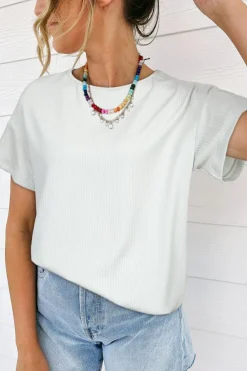 Clearance Dear-Lover Textured Loose T Shirt Light Grey