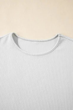 Clearance Dear-Lover Textured Loose T Shirt Light Grey
