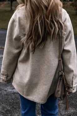 Outlet Dear-Lover Turn Down Collar Flap Pockets Buttoned Shacket Light Grey