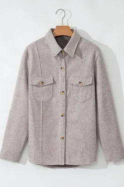 Outlet Dear-Lover Turn Down Collar Flap Pockets Buttoned Shacket Light Grey