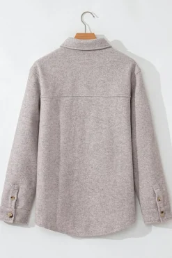 Outlet Dear-Lover Turn Down Collar Flap Pockets Buttoned Shacket Light Grey