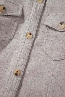 Outlet Dear-Lover Turn Down Collar Flap Pockets Buttoned Shacket Light Grey