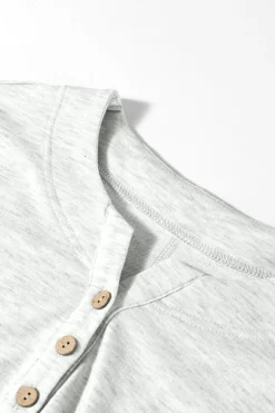 Sale Dear-Lover Two Tone Contrast Waffle Knit Patched Buttoned V Neck Top Light Grey