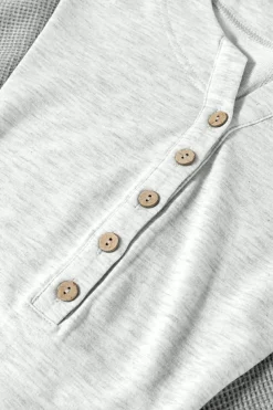 Sale Dear-Lover Two Tone Contrast Waffle Knit Patched Buttoned V Neck Top Light Grey