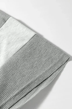 Sale Dear-Lover Two Tone Contrast Waffle Knit Patched Buttoned V Neck Top Light Grey
