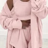 Best Dear-Lover 3 Pcs Crop Tank Top Shorts with Cardigan Lounge Set Light Pink