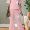 Outlet Dear-Lover Acid Wash Star Patched Rolled Trim Pants Set Light Pink