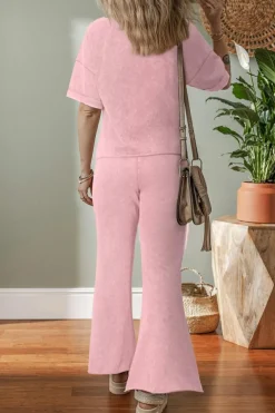 Outlet Dear-Lover Acid Wash Star Patched Rolled Trim Pants Set Light Pink