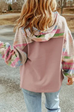 New Dear-Lover Aztec Patch Drawstring Hooded Zip Up Jacket Light Pink