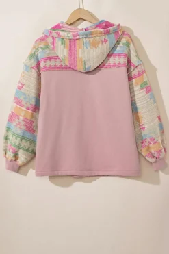 New Dear-Lover Aztec Patch Drawstring Hooded Zip Up Jacket Light Pink