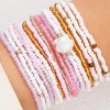 New Dear-Lover Bohemian Beaded Shell Ornament Bracelet Set Light Pink